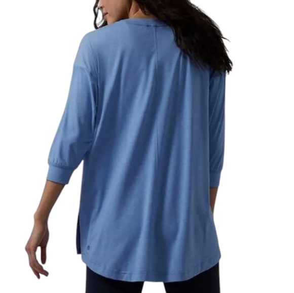 Athleta Inspire Slate Blue Relaxed Fit Oversized 3/4 Sleeve Tee Sz S - Picture 16 of 16
